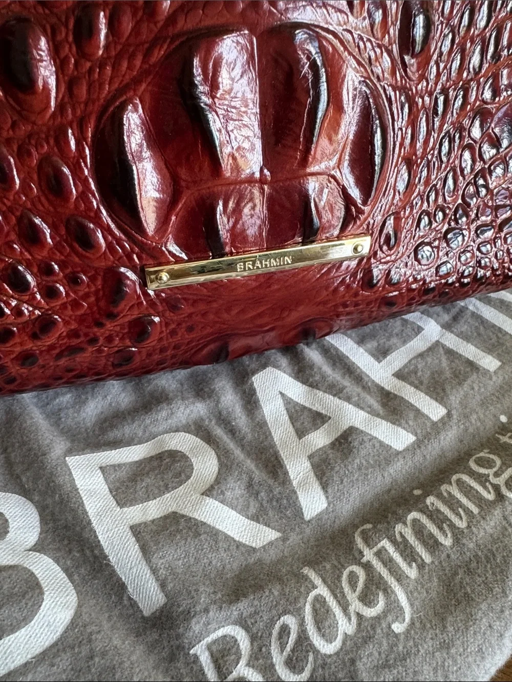Brahmin Deep brown Croc-Embossed Leather Wristlet/ clutch bag